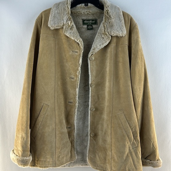 Eddie Bauer Fur Lined Suede Button Down Coat - Picture 7 of 11